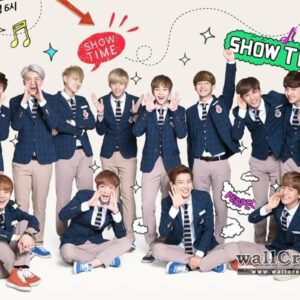 EXO members wearing school uniforms