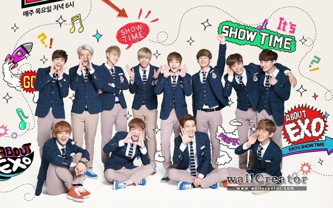 EXO members wearing school uniforms