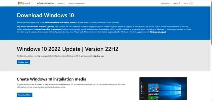 Latest 2026 windows 10 download page
