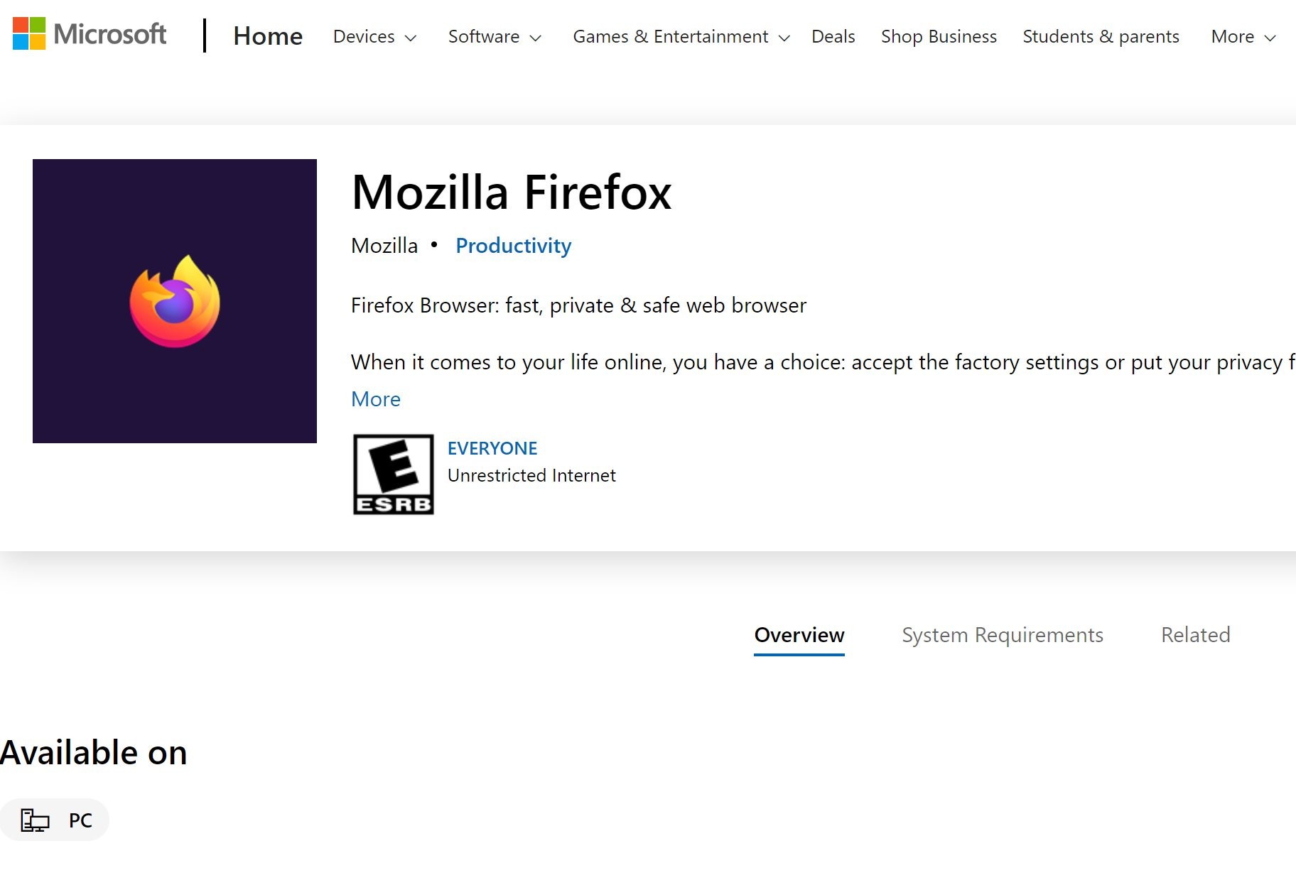 Mozilla firefox shows up in the windows 11 app store