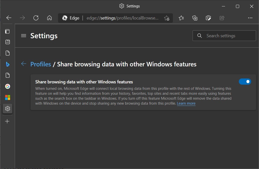 Windows search will include microsoft edge browser tabs and history