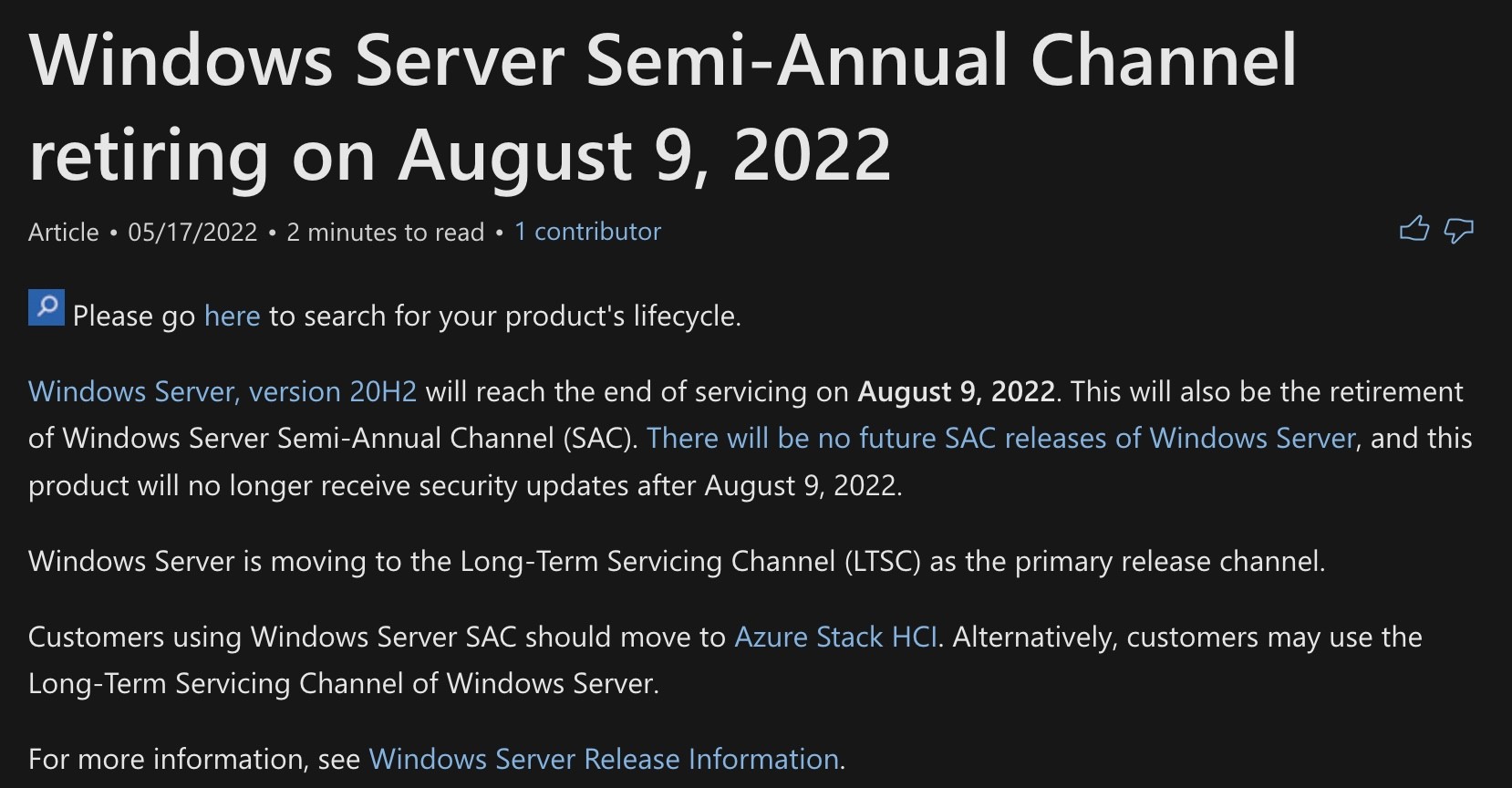 Microsoft warns windows server 20h2 is approaching the eol