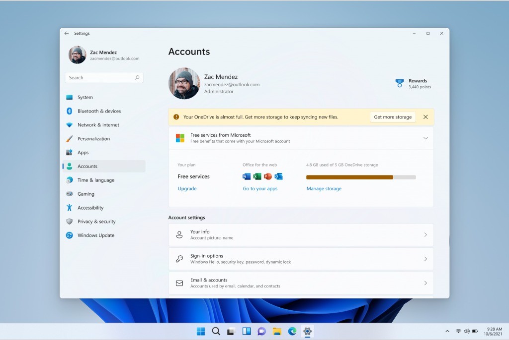 The new onedrive settings page in windows 11 moves close