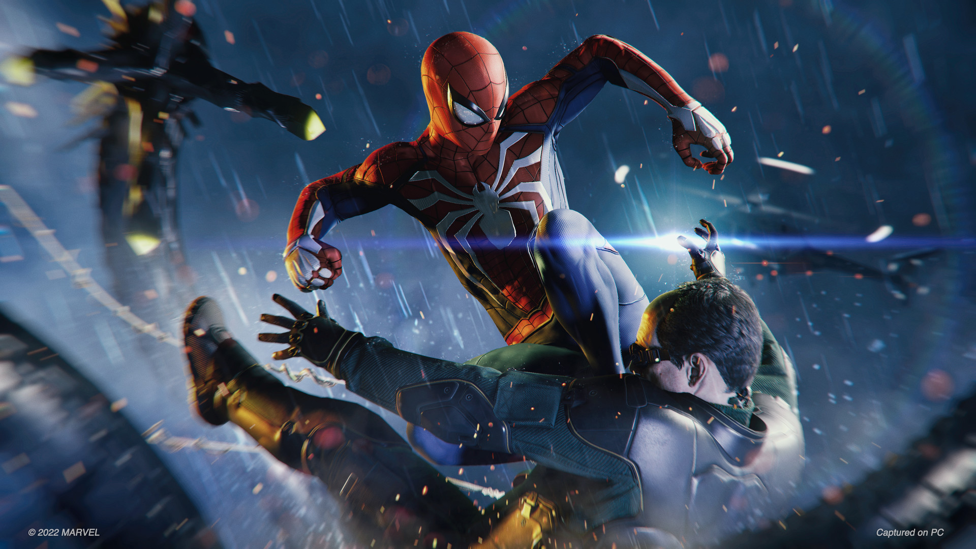 Spiderman fighting bad guys