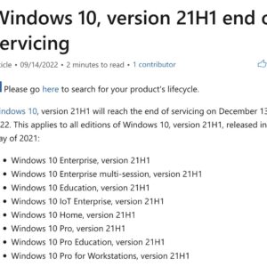 Windows 10 version 21h1 to go dark in december