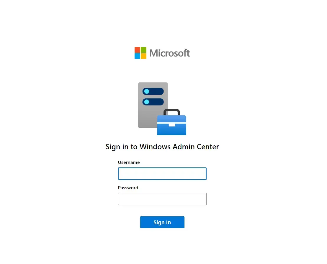 Windows Admin Center sign in page