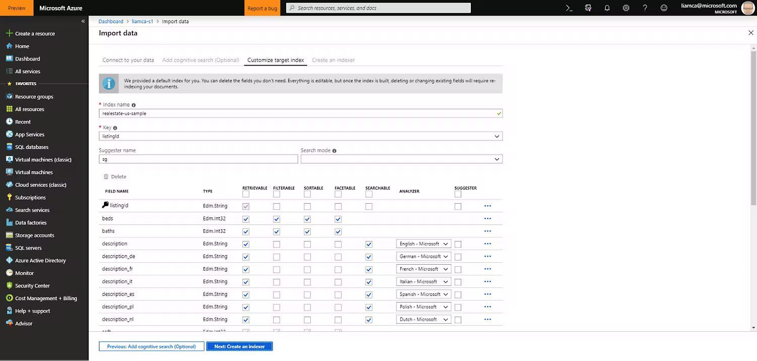 Cognitive search customize target index