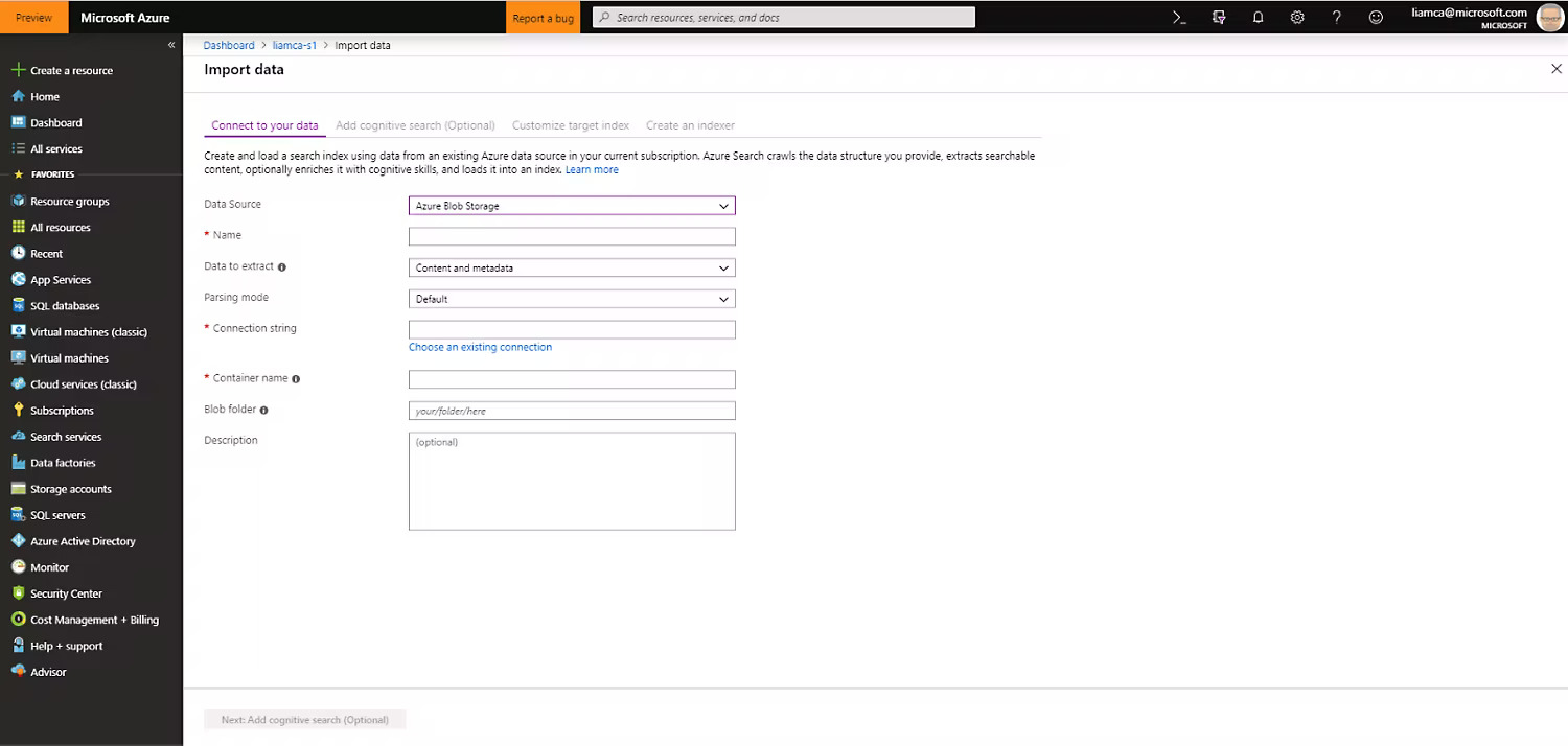 Cognitive search import data