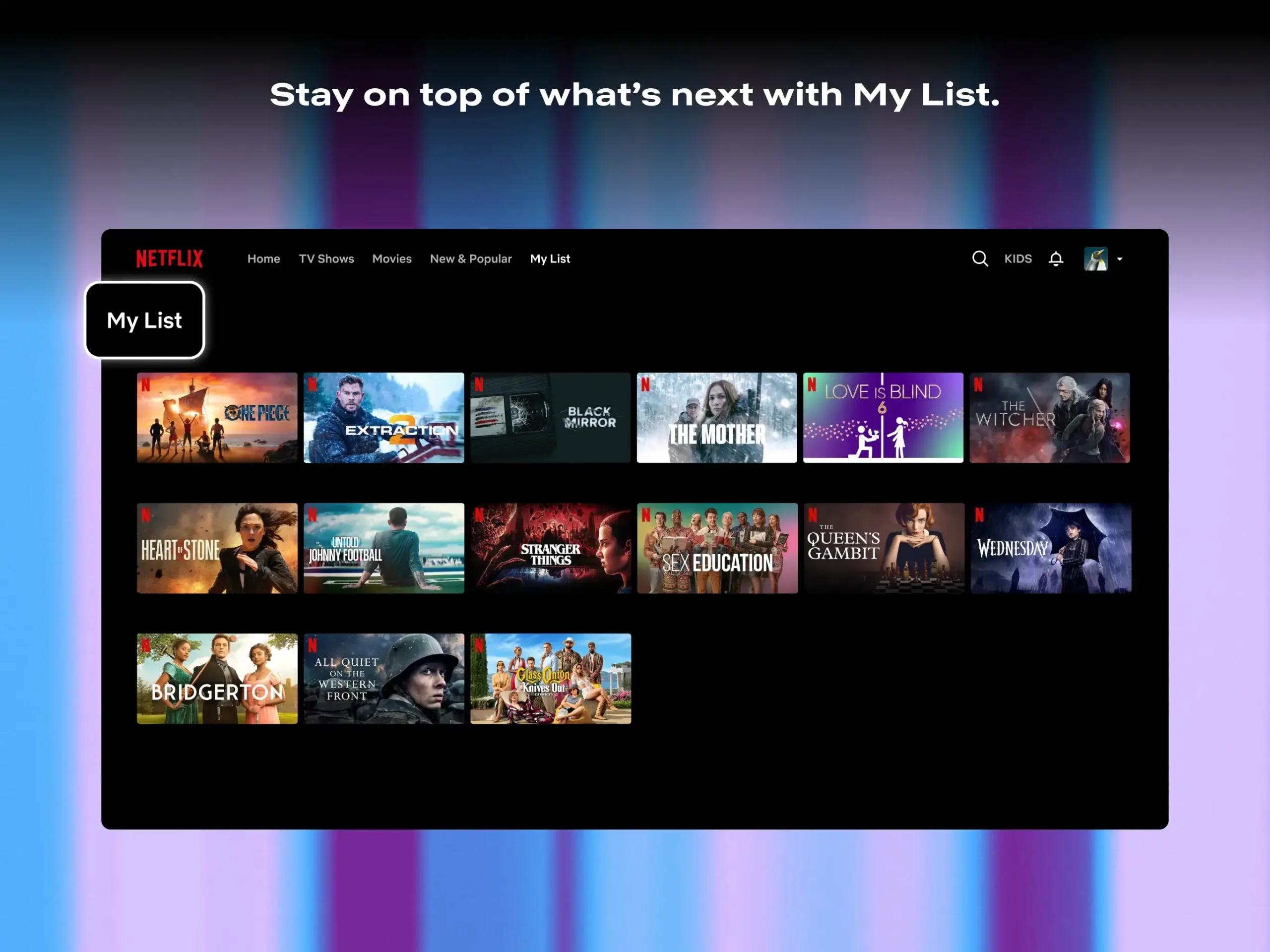 Custom list shows movies - Netflix for Windows 11