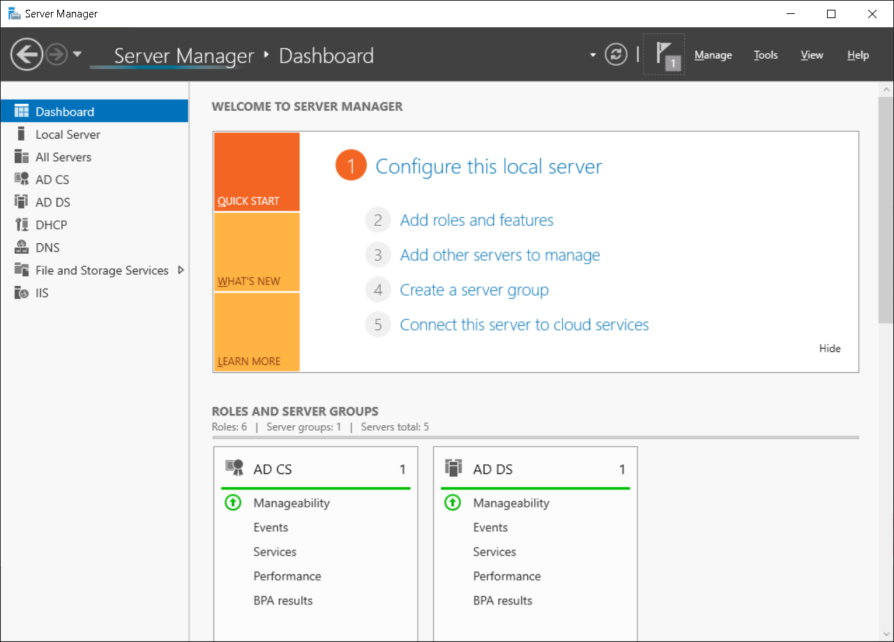 Server manager dashboard