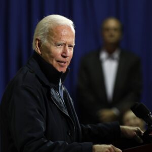 Joe biden campaign speech blue background