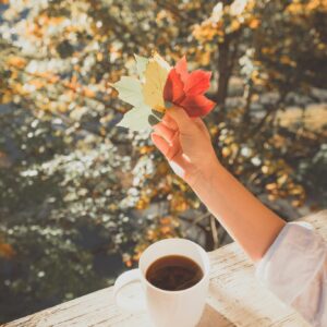 Autumn morning coffee leaves