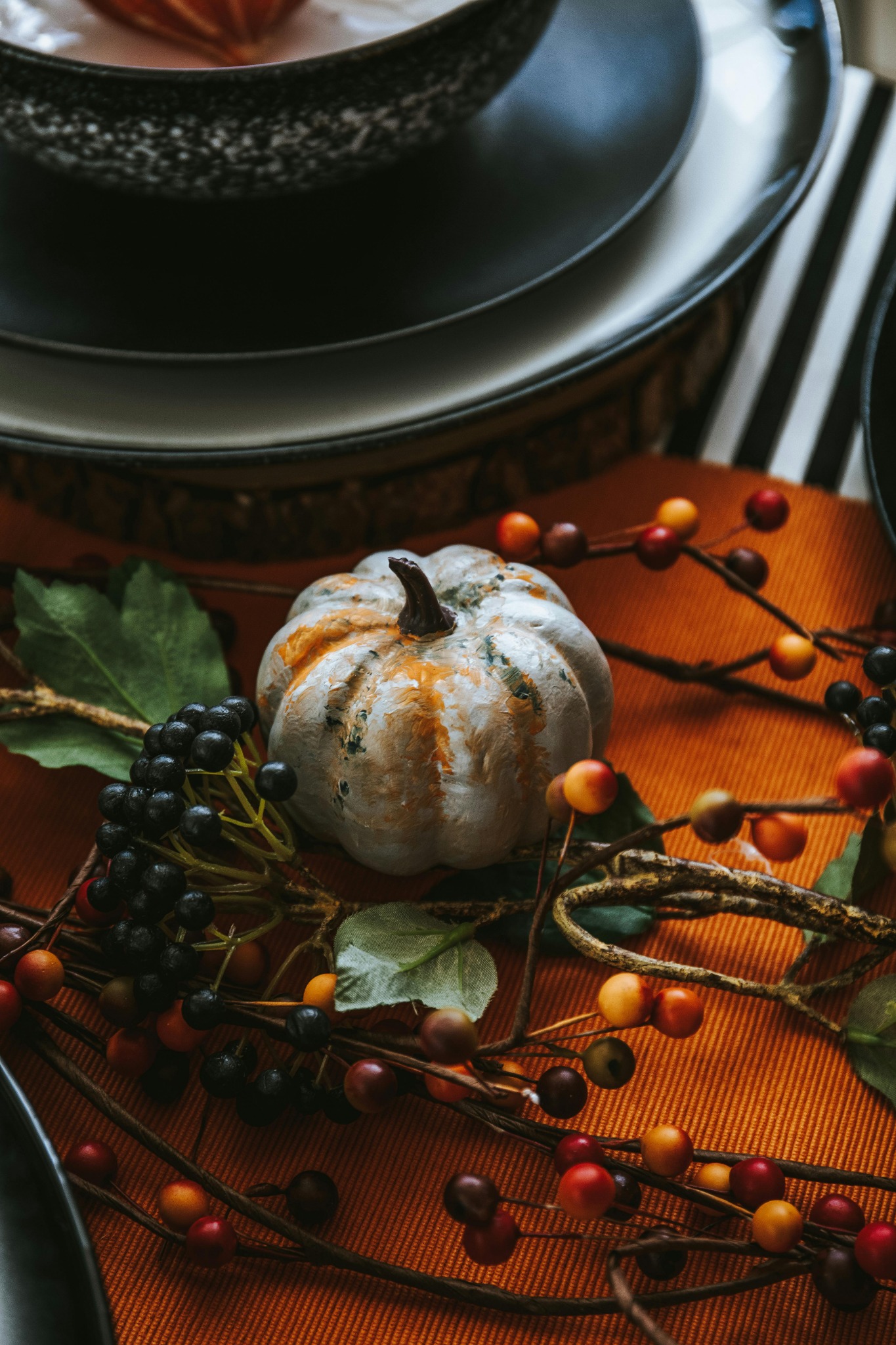 Autumn table setting pumpkin