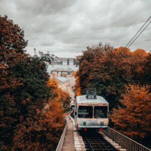 Autumn tramway city view