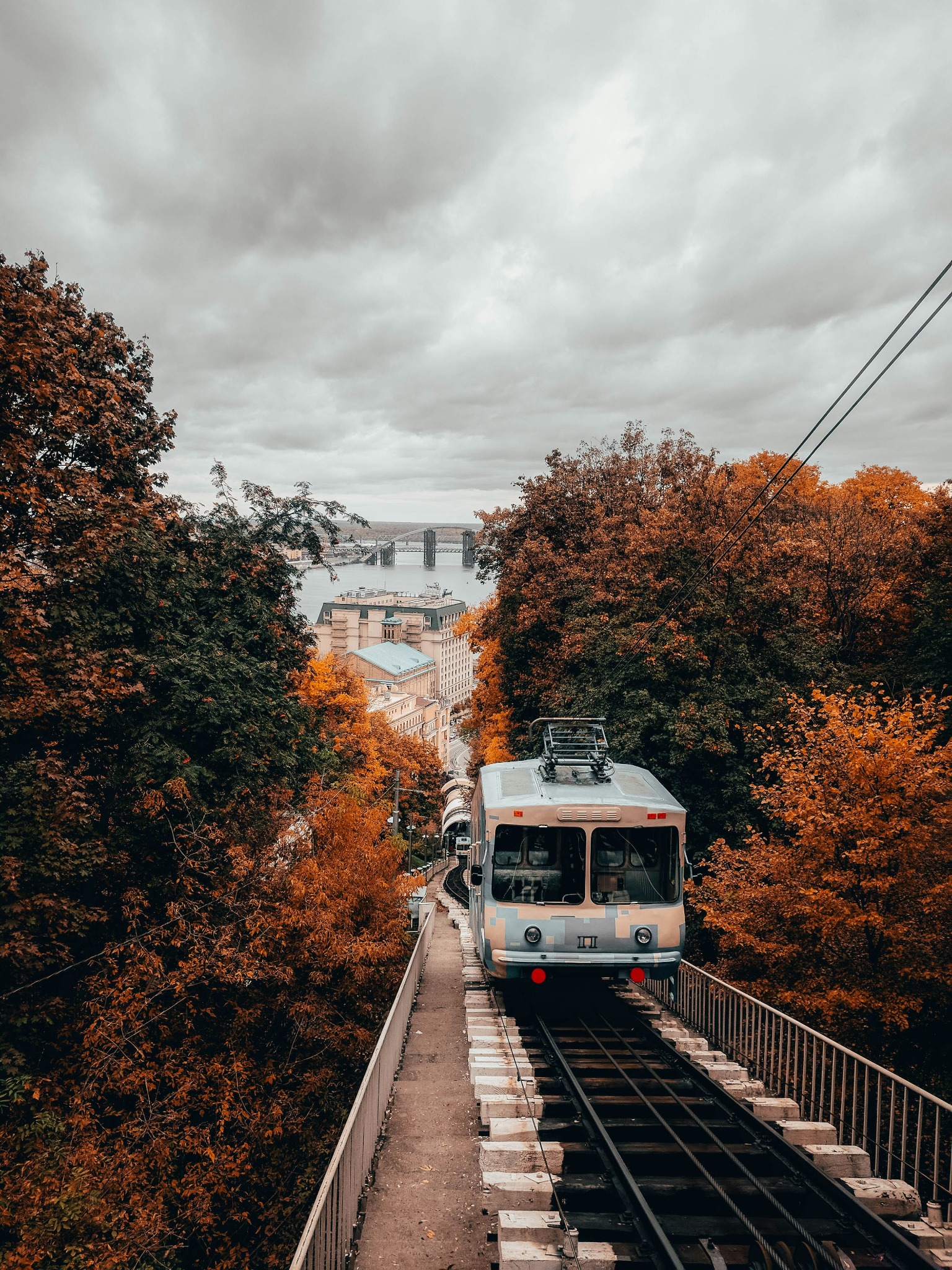 Autumn tramway city view