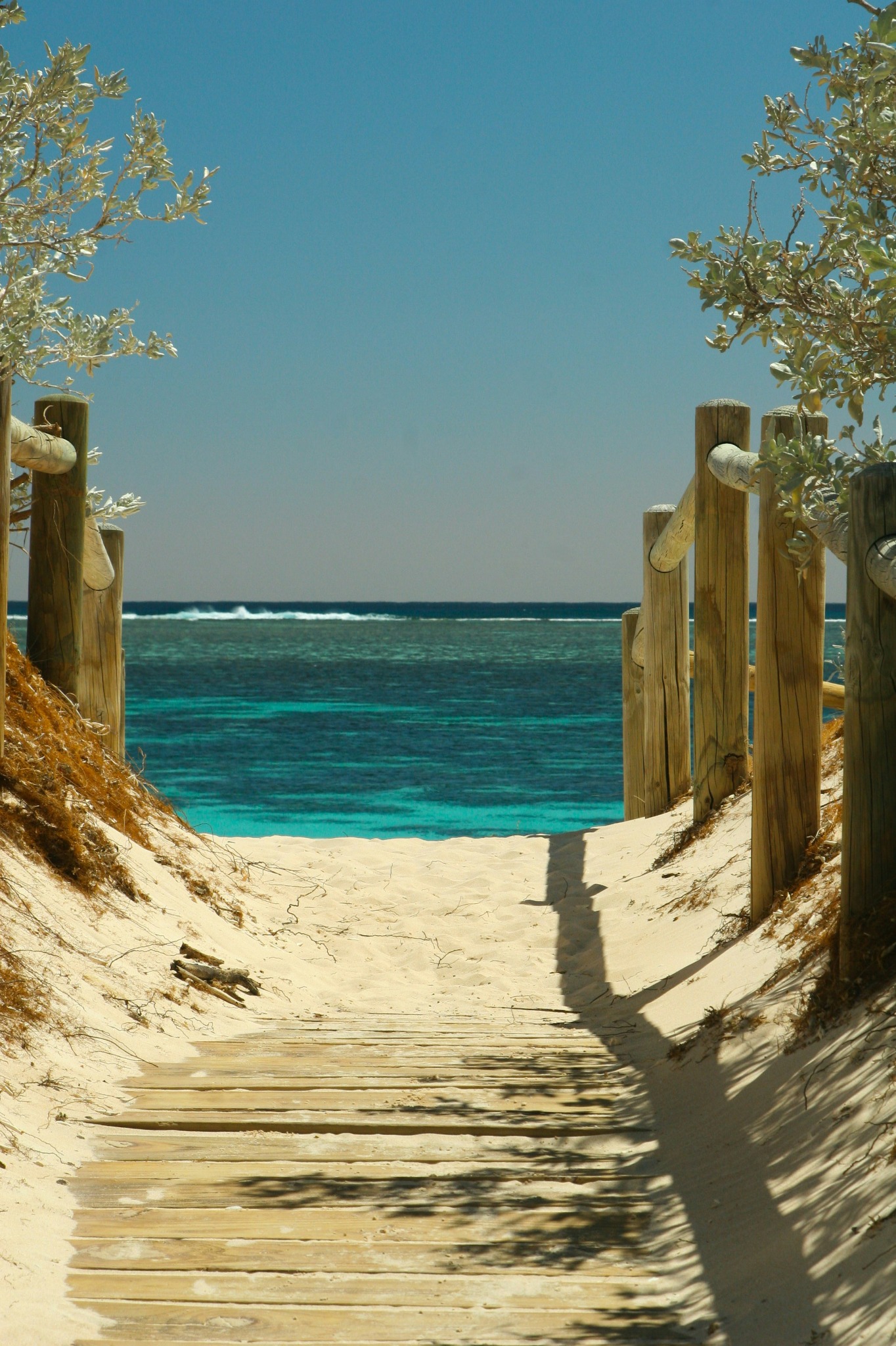 Beach pathway to turquoise ocean