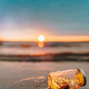 Beach sunset fairy lights jar