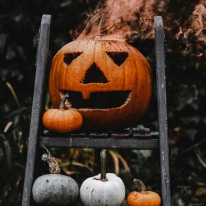 Carved pumpkin smoke ladder