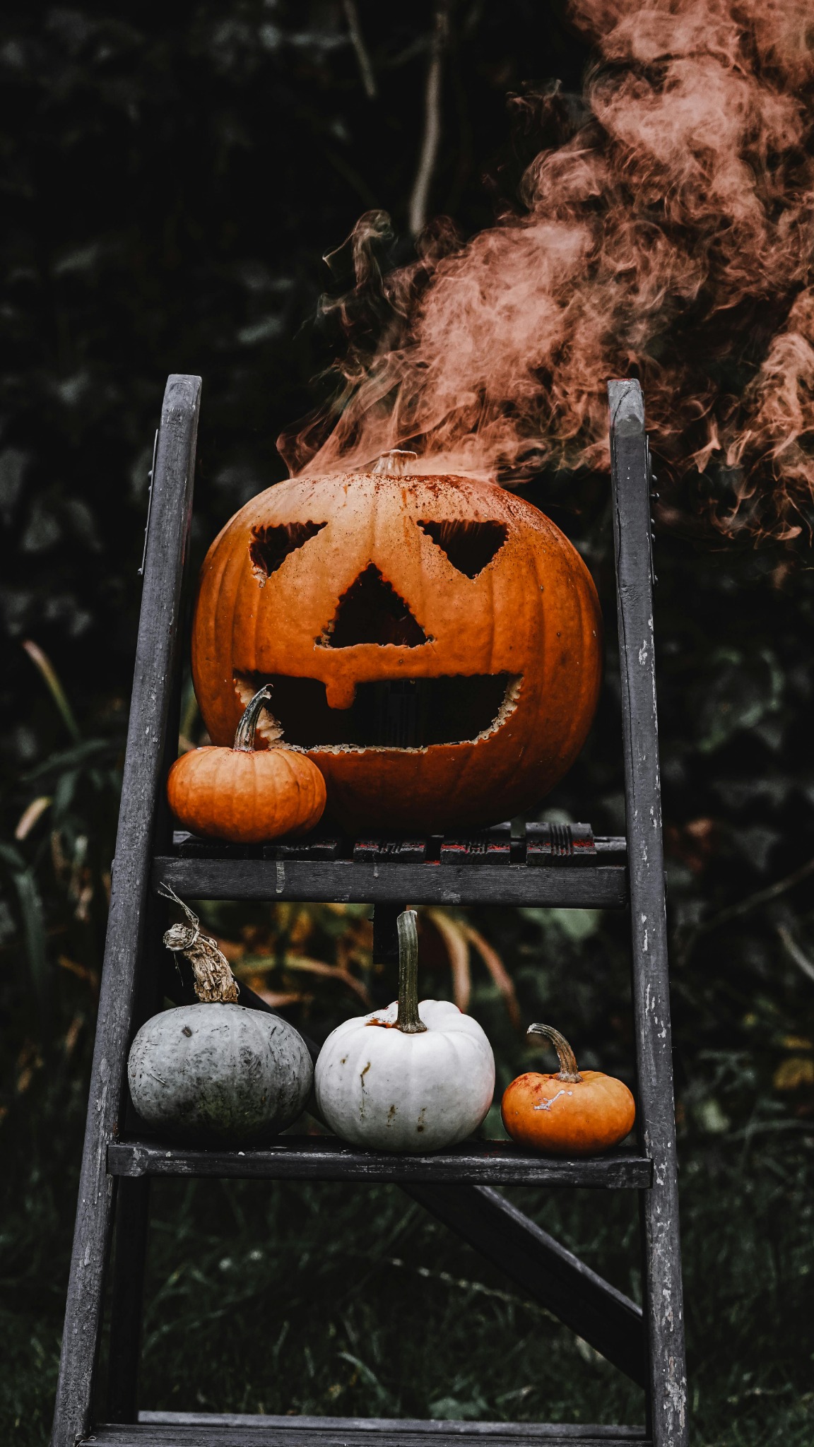 Carved pumpkin smoke ladder