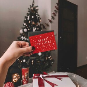 Christmas greeting card with gift box