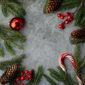 Christmas pinecones and candy cane