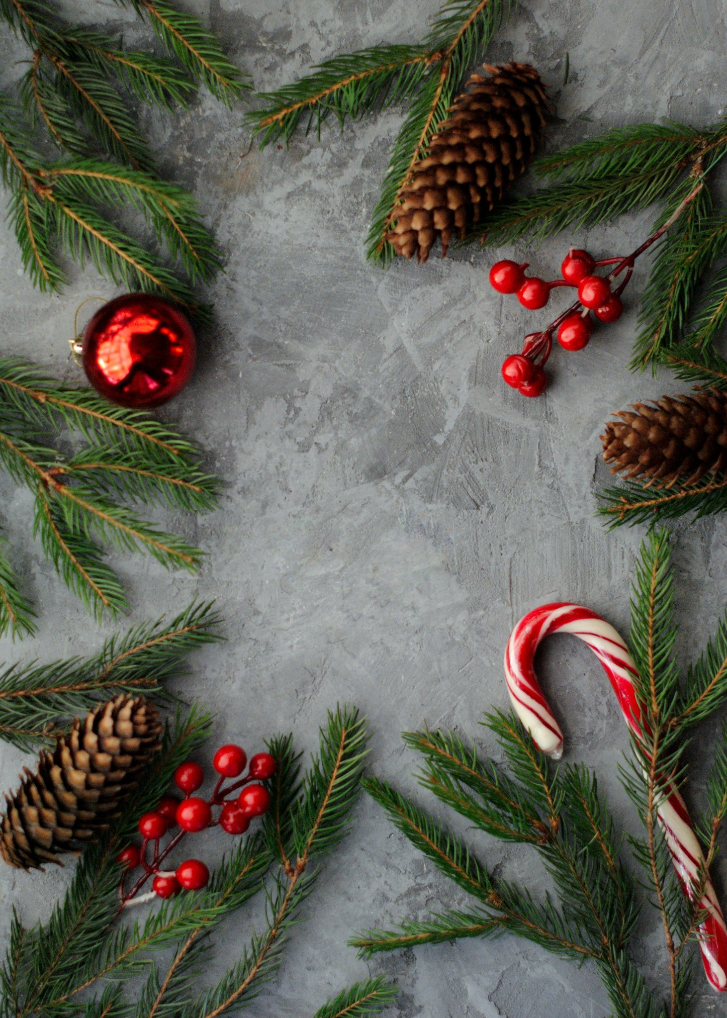 Christmas pinecones and candy cane