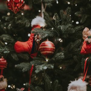 Christmas tree red socks golden baubles