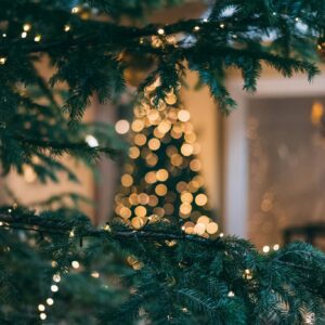 Christmas tree with golden lights bokeh