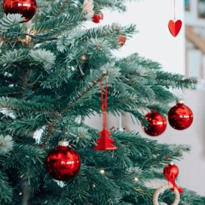 Christmas tree with red ornaments