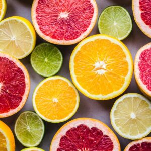 Colorful citrus slices top view
