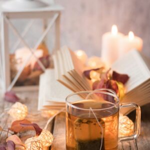 Cozy autumn tea book candles
