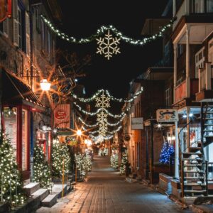 Festive christmas lights on street