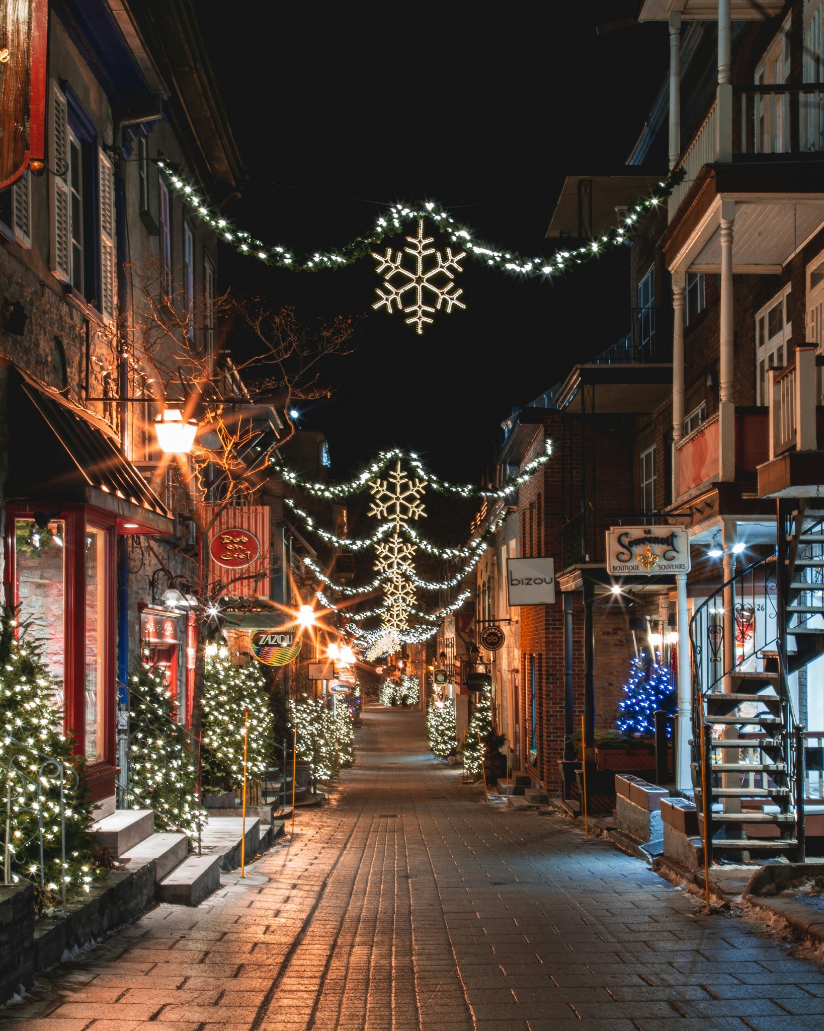 Festive christmas lights on street