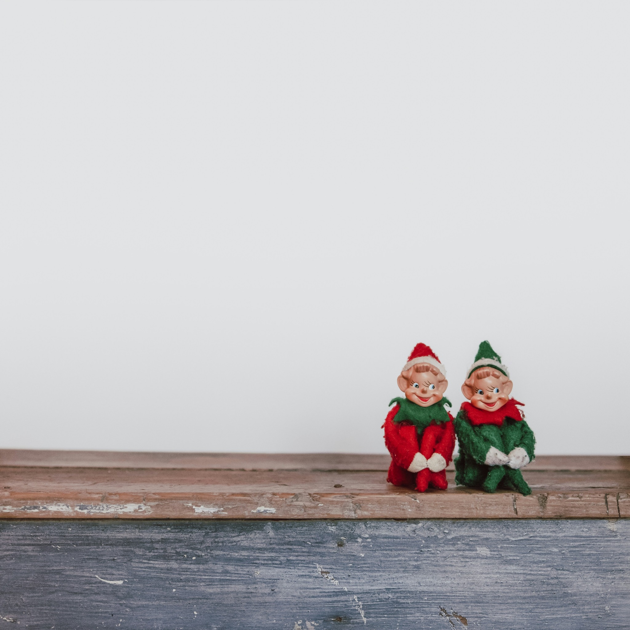 Festive elves wooden surface