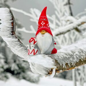 Festive gnome snowy tree decoration