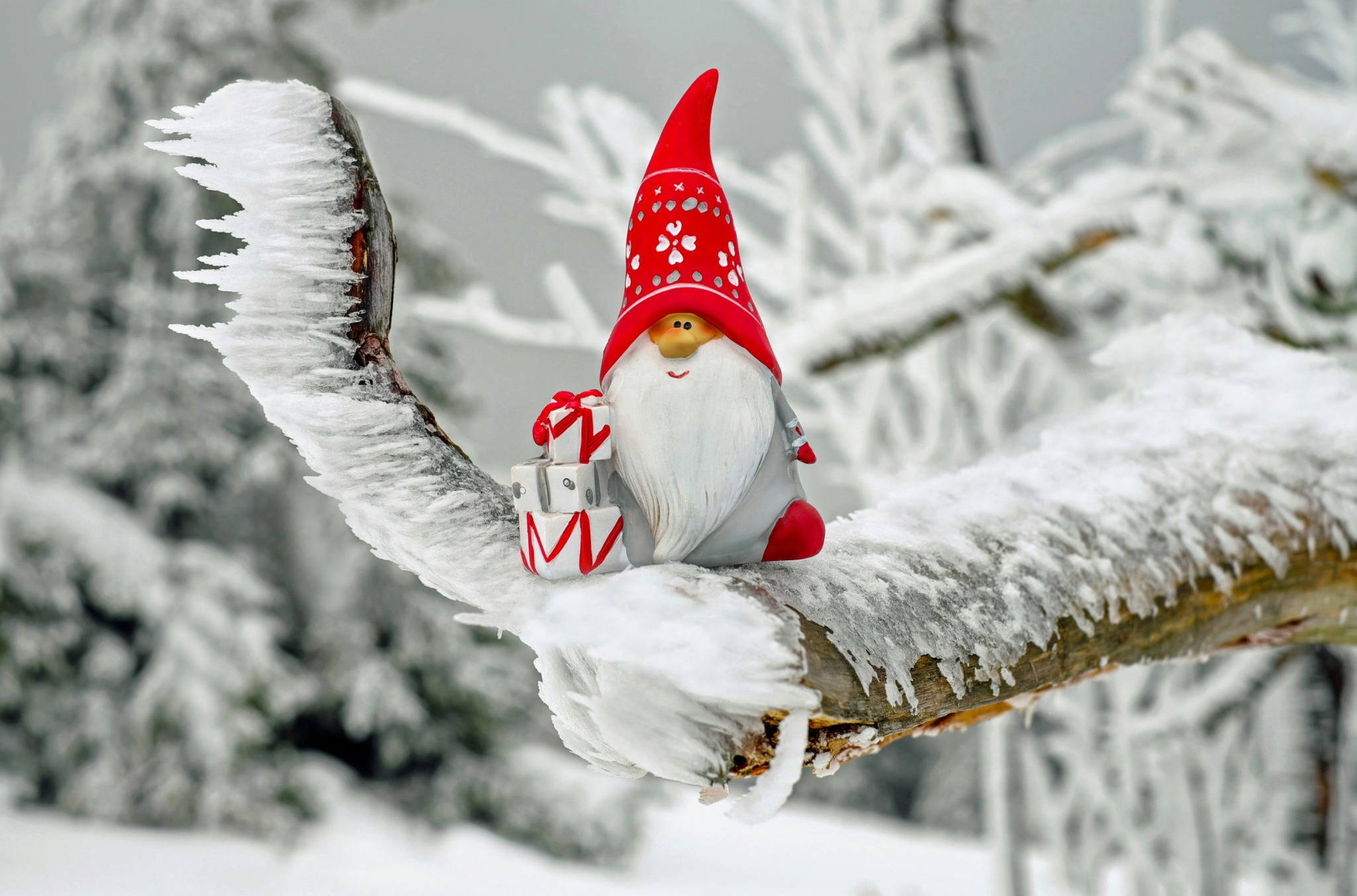 Festive gnome snowy tree decoration