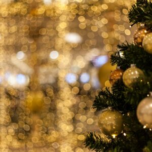 Golden christmas tree lights bokeh