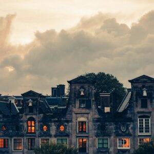 Historic architecture sunset glow