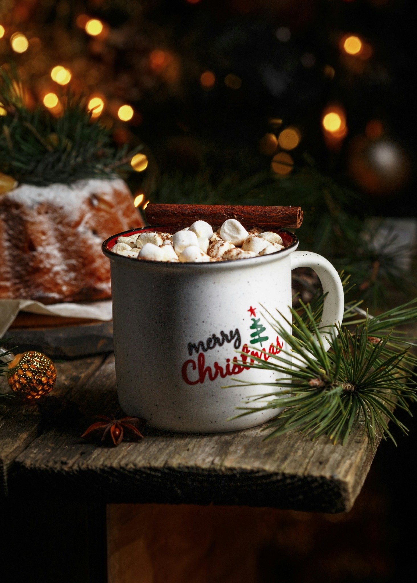 Hot chocolate mug with christmas decor