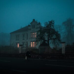Misty mansion nightfall