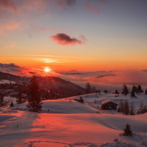 Mountain sunset snow winter