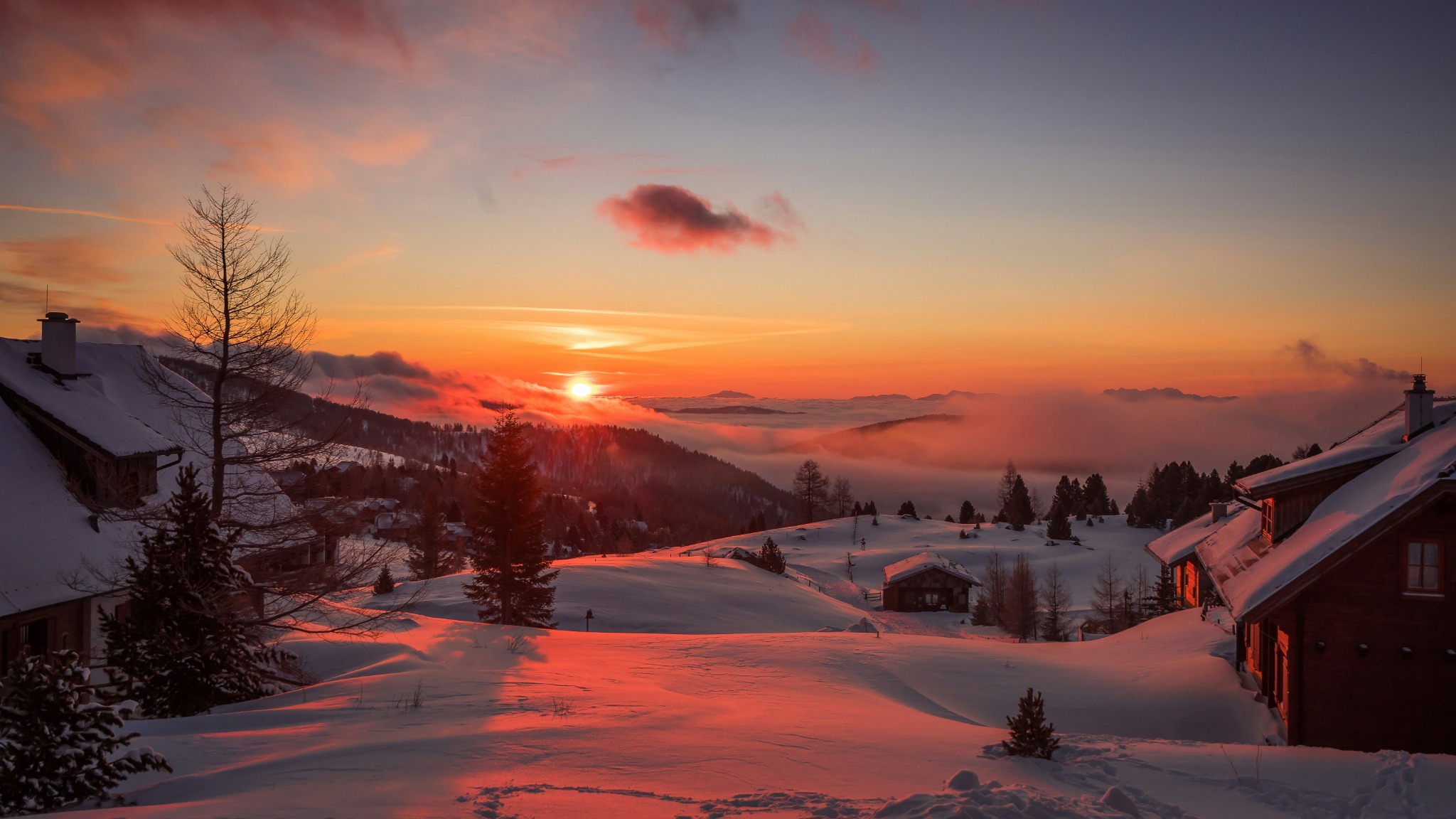 Mountain sunset snow winter