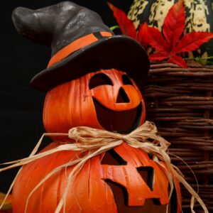 Pumpkin lantern hat fall leaves