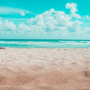 Sandy beach blue skies