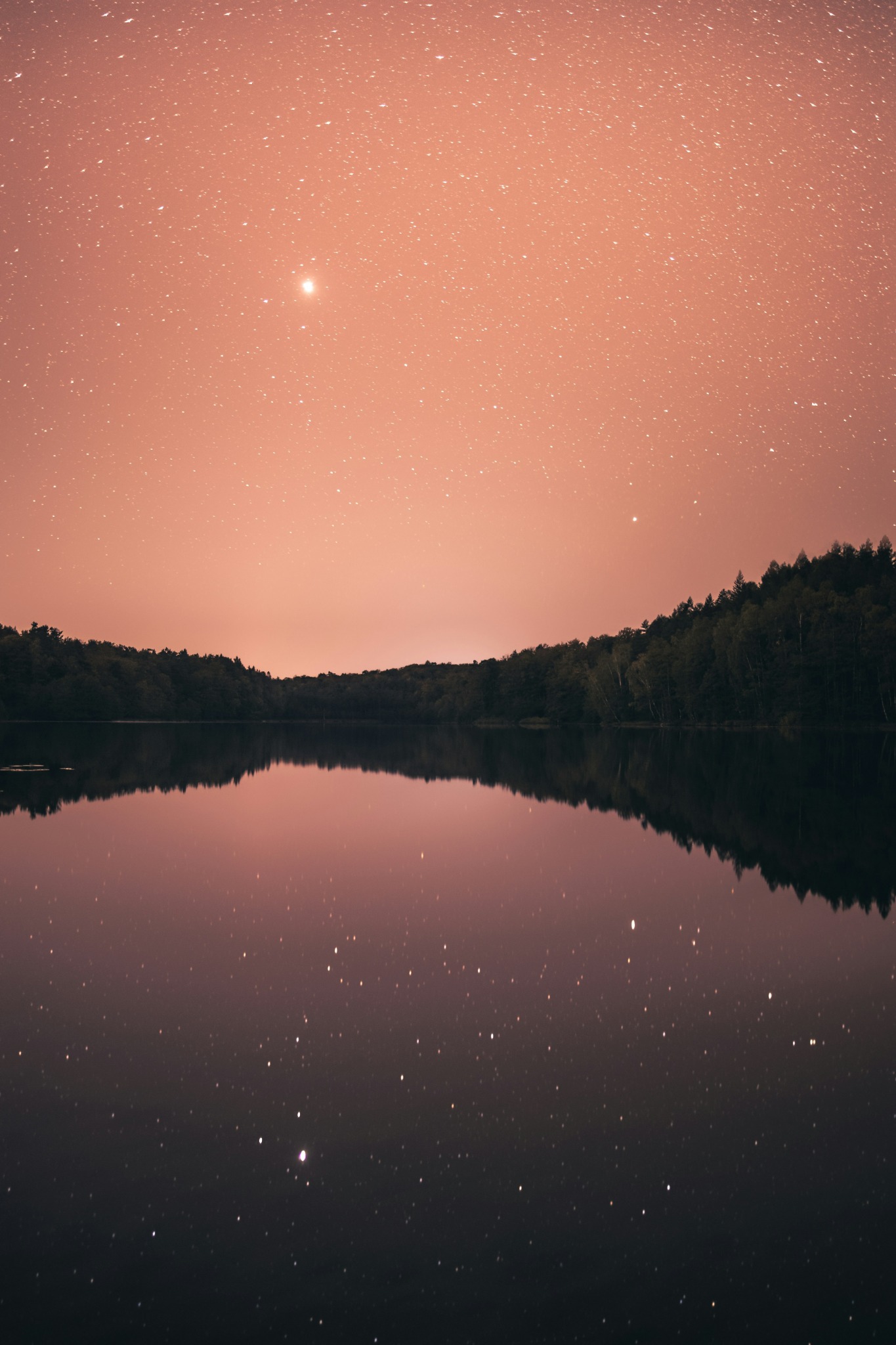 Starry night over lake