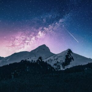 Starry sky snow mountains