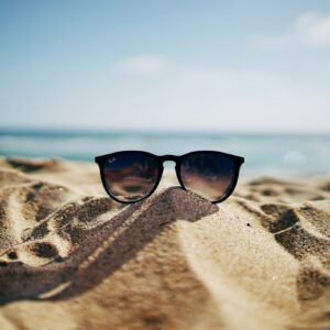 Sunglasses in sand beach