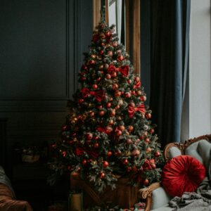 Traditional red christmas tree indoor