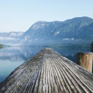 Tranquil lake wooden pier