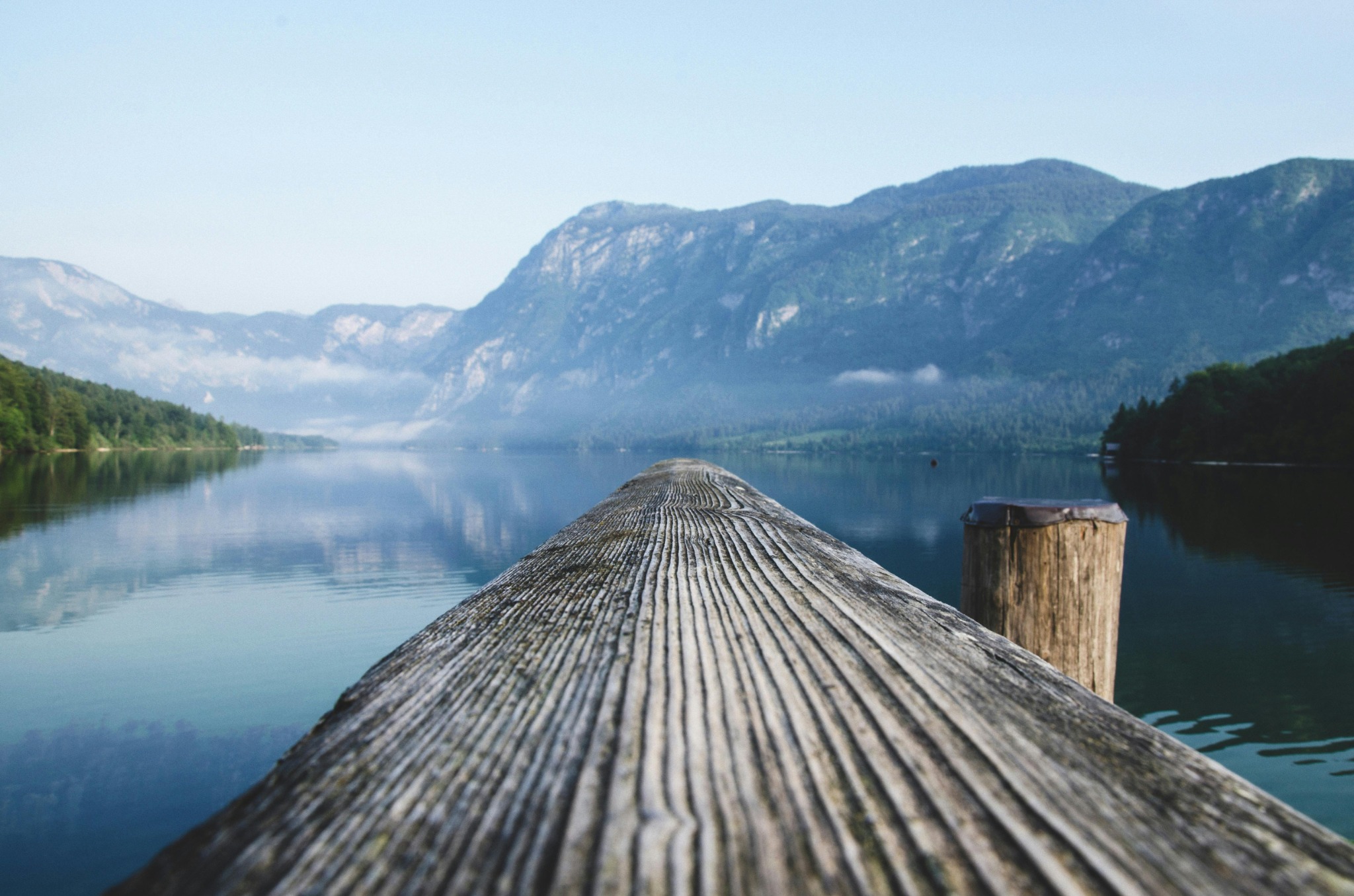 Tranquil lake wooden pier
